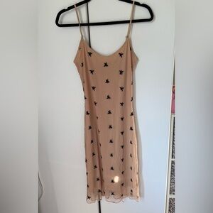 Betsey Johnson Beige Midi Dress with Black Floral Design